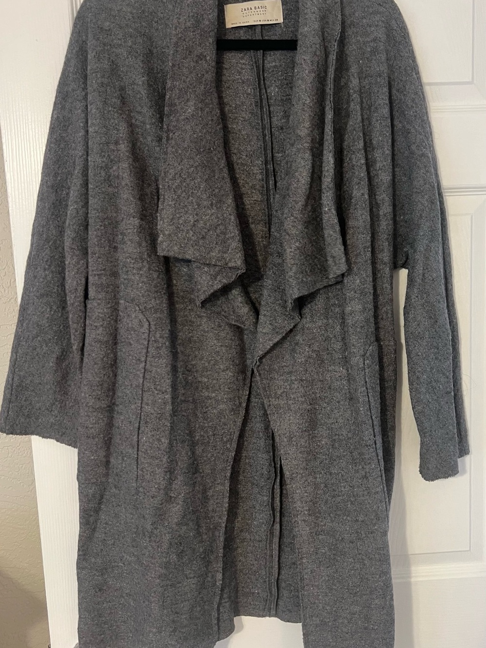 Zara Gray Draped Open-Front Cardigan